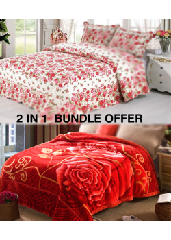 2 In 1 Special Offer,Wanasa Bed Sheet Exclusive Collection 3 Pcs,Flannel Single Blanket Super Soft Assorted Colours And Assorted Design's 160X200CM, BA04